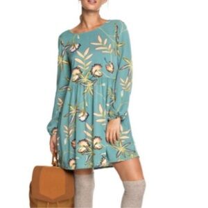 Roxy Floral Green Long Sleeve Dress